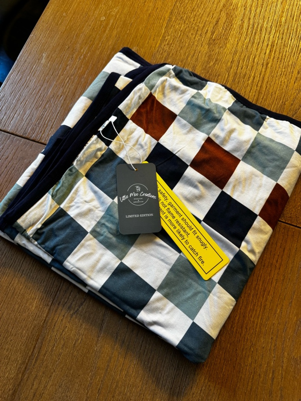 Little Moo Bamboo Limited Edition Checkered Blanket Throw in Navy, Cream & Rust